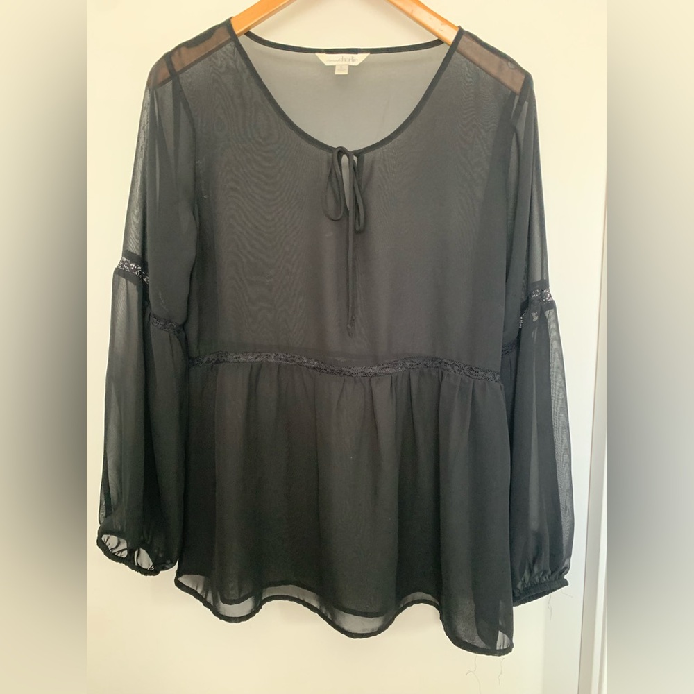 Women’s Black Sheer Long Sleeve Blouse